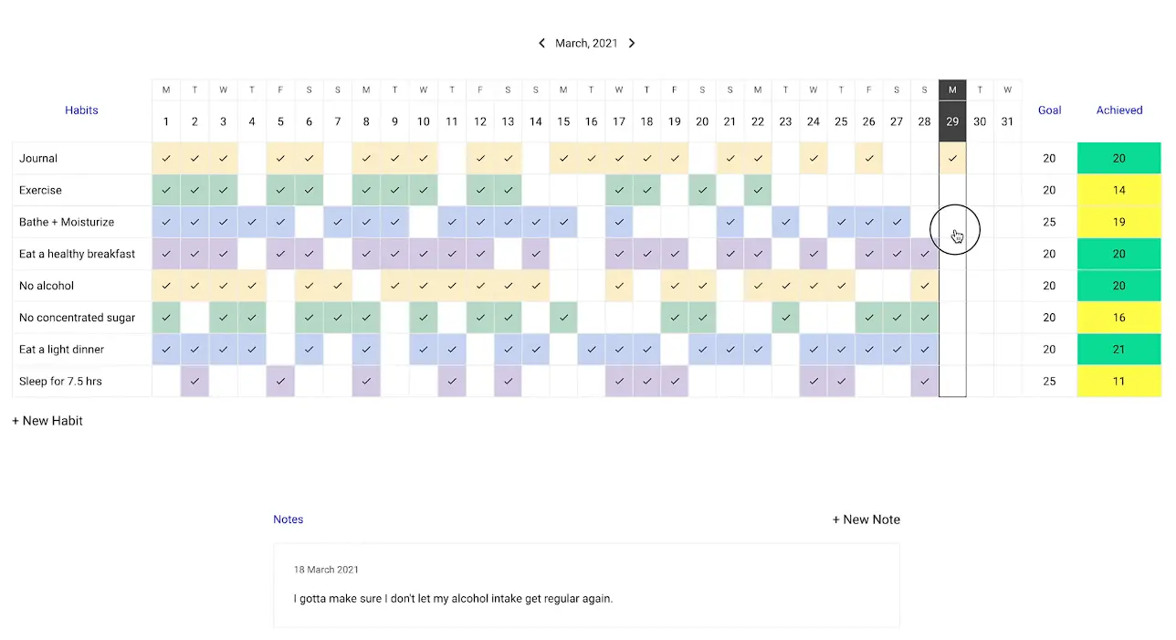 Daily Habits interface